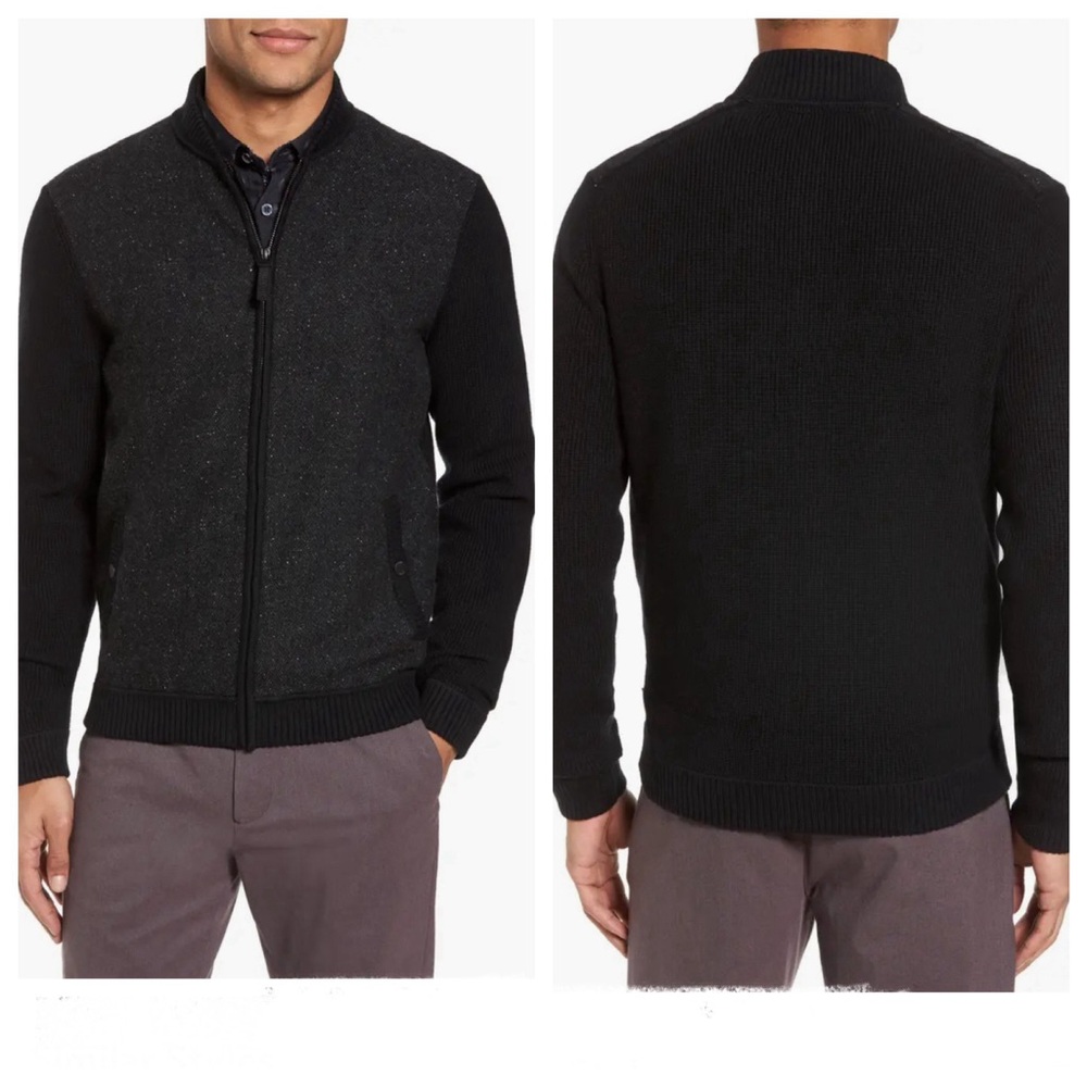 Ted Baker London Black Herringbone Bomber Jacket Men’s Sz Large / 4 TB NWOT